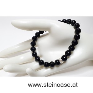 Herren Armband SCHÖRL Turmalin, 8mm, Silber, Gr.XL